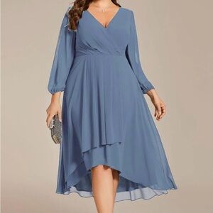 Ever Pretty Dusty Blue Asymmetrical A-line Midi Dress